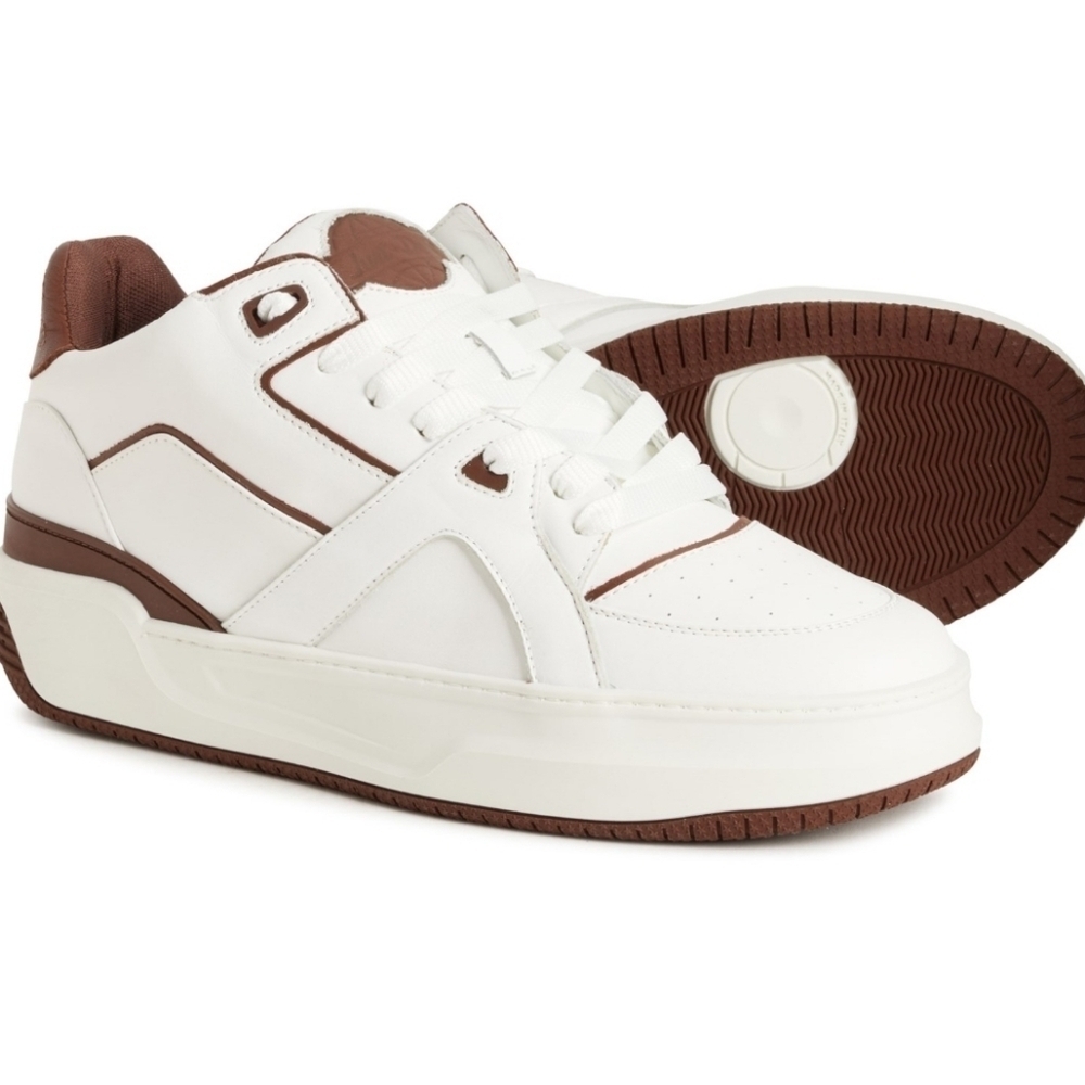 Authentic Brand New NIB Just Don White and Brown Mens Low Luxury Sneakers